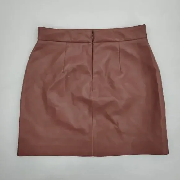 Aritzia Wilfred Patio Skirt Vegan Leather Mini Brown Slit Lined 79499 Size 0 - Picture 2 of 4